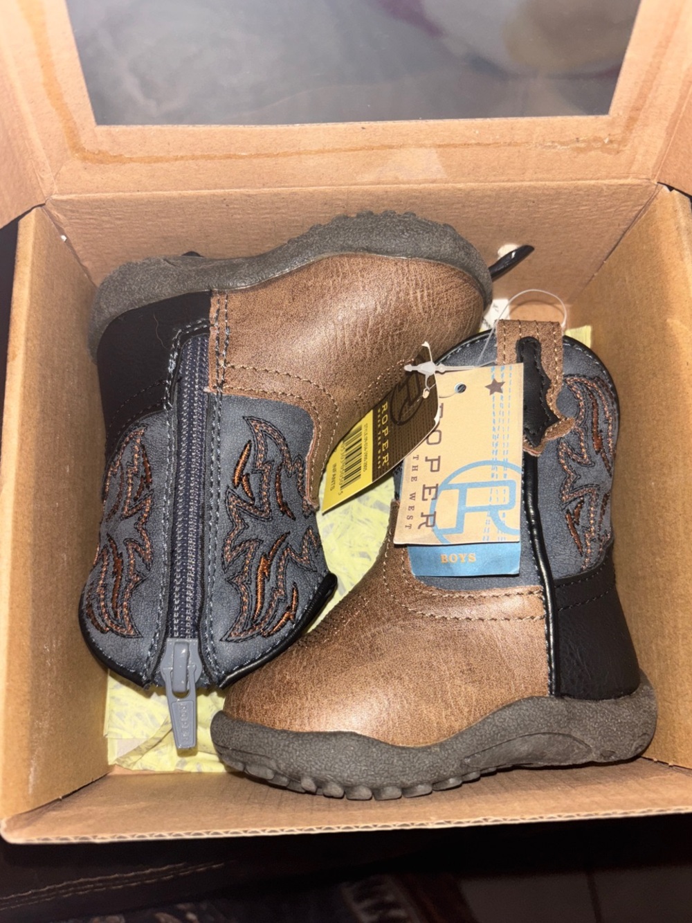 Roper Brown and Gray Kids Western Zip Boots